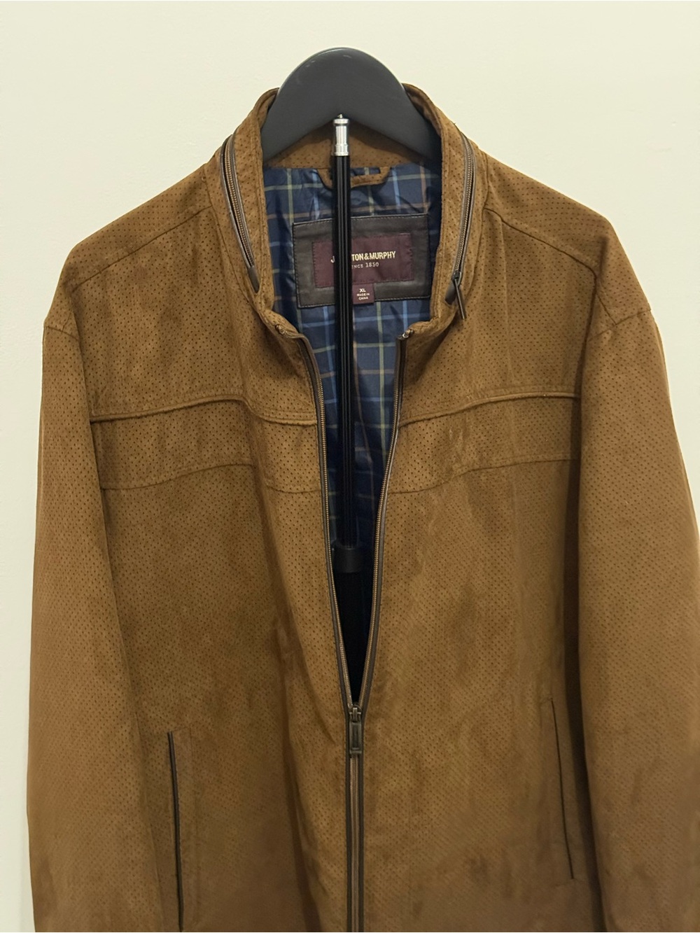 Johnston & Murphy Genuine Suede Jacket Men's XL Brown Plaid Lined